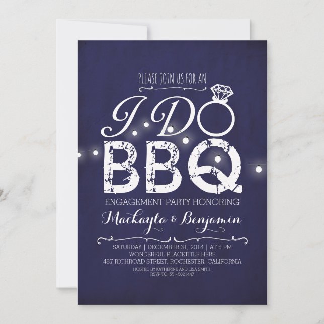 I do BBQ engagement party invitation NAVY (Front)
