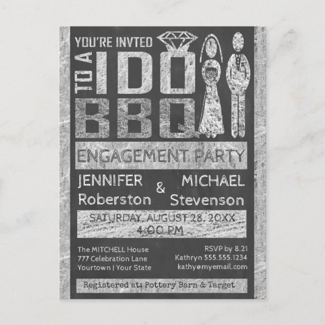 I Do | BBQ | Engagement Party Invitation Postcard (Front)