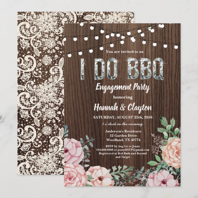 I do BBQ engagement party invitation. Rustic wood Invitation (Front/Back)