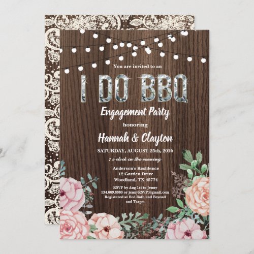 I do BBQ engagement party invitation Rustic wood Invitation