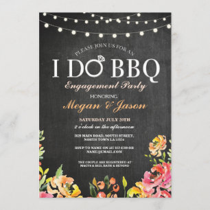I DO BBQ Engagement Party Peach Floral Invite