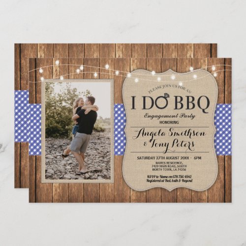 I Do BBQ Engagement Party Photo Blue Check Invite