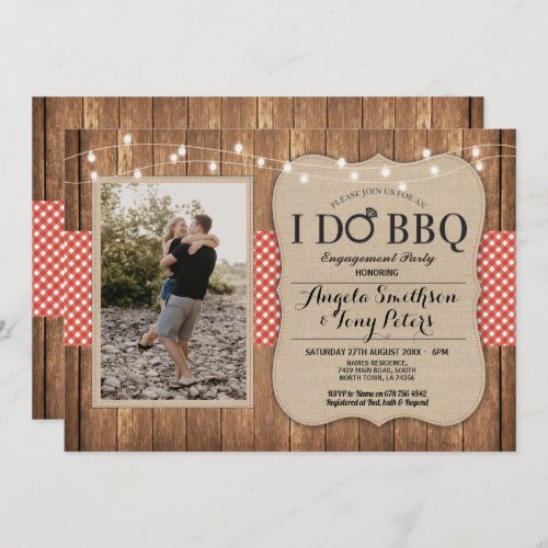 I Do BBQ Engagement Party Photo Red Check Invite
