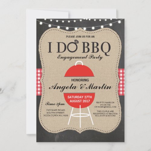 I DO BBQ Engagement Party Red Chalk Shower Invite