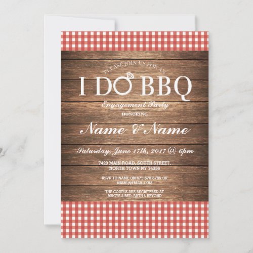 I DO BBQ Engagement Party Red Check Invite
