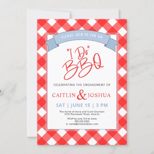 I Do BBQ Engagement Party Red Plaid Invitation