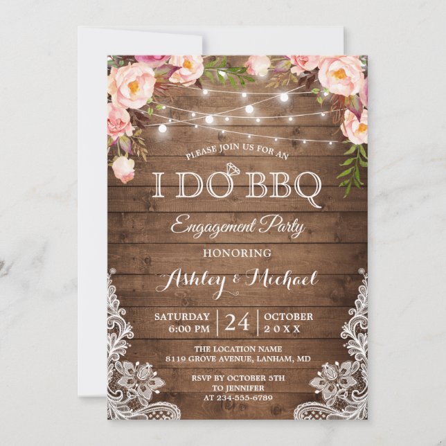 I DO BBQ Engagement Party Rustic Country Floral Invitation (Front)