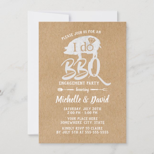 I DO BBQ Engagement Party Rustic Kraft Invitation (Front)