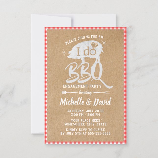 I DO BBQ Engagement Party Rustic Red Plaid Invitation (Front)