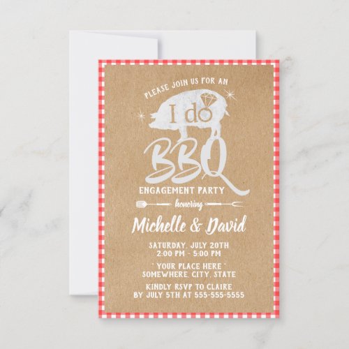 I DO BBQ Engagement Party Rustic Red Plaid Invitation