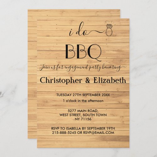 I DO BBQ Engagement party Rustic wood Ring Custom Invitation