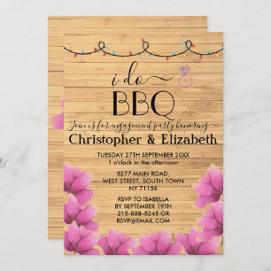 I DO BBQ engagement party string lights rustic Invitation