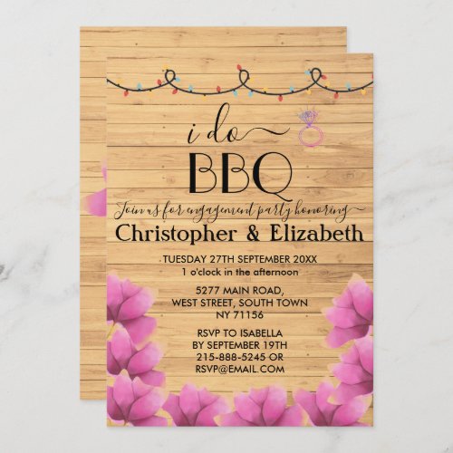 I DO BBQ engagement party string lights rustic  Invitation