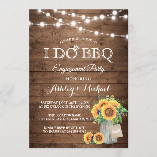 I DO BBQ Engagement Party Sunflowers String Lights Invitation
