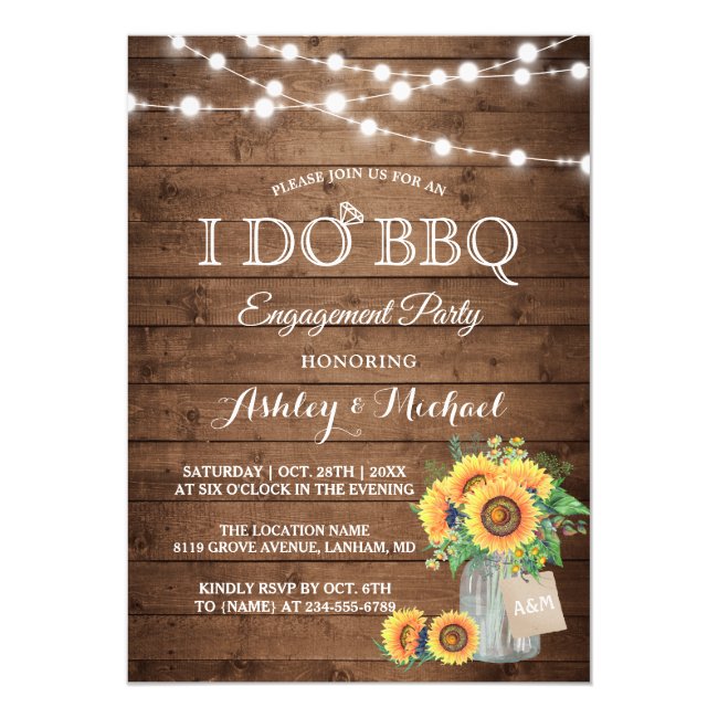 I DO BBQ Engagement Party Sunflowers String Lights Invitation