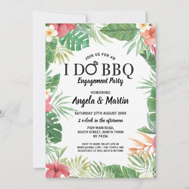 I DO BBQ Engagement Party Tropical Aloha Invite (Front)