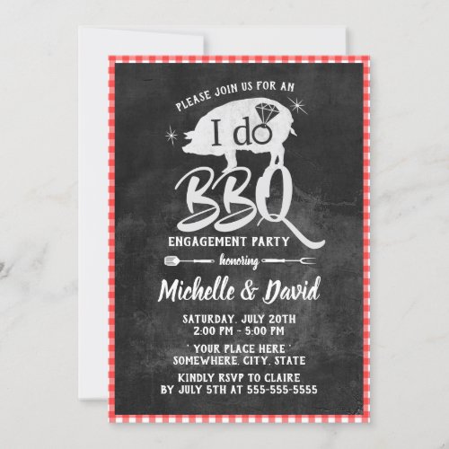 I DO BBQ Engagement Party Vintage Red Plaid Invitation