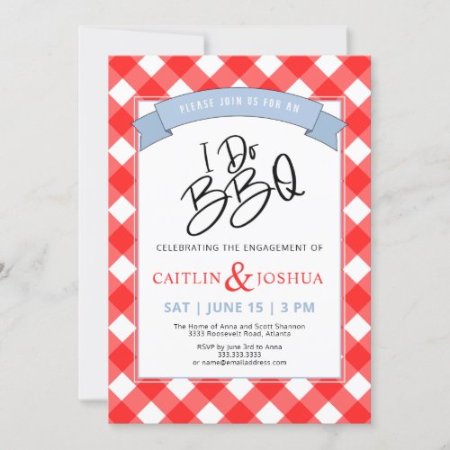 I Do BBQ Engagement Red Plaid Party Invitation
