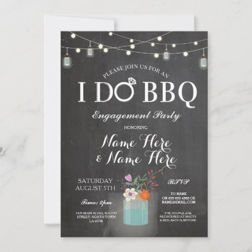 I DO BBQ Engagement String Lights Jars Invite