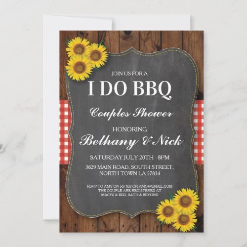 I DO BBQ Engagement Sunflower Rustic Red Invite