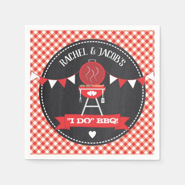 I DO BBQ Engagement Wedding Shower Red Chalkboard Napkins (Front)