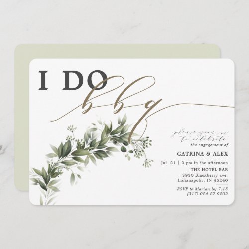 I Do BBQ Faded Greenery Engagement Party Invitation