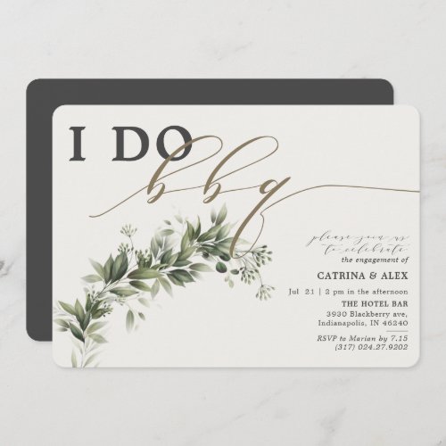 I Do BBQ Faded Greenery Taupe Engagement Party Invitation