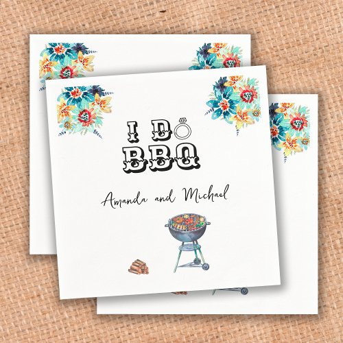 I Do BBQ Floral Engagement Party Couples Shower Napkins