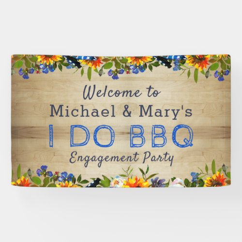 I DO BBQ Floral Wood Monogram Engagement Welcome Banner