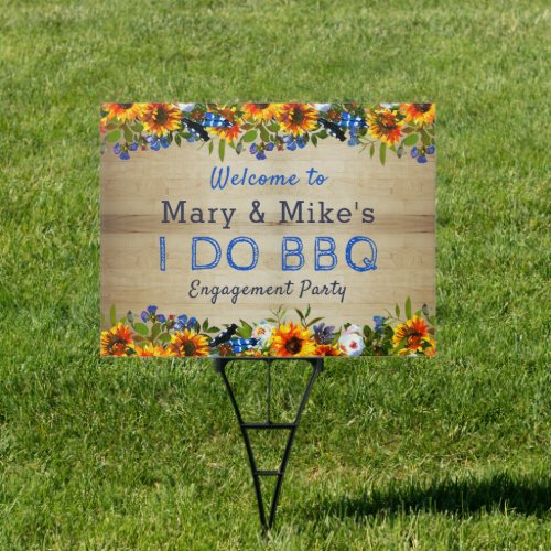 I DO BBQ Floral Wood Monogram Engagement Welcome Sign
