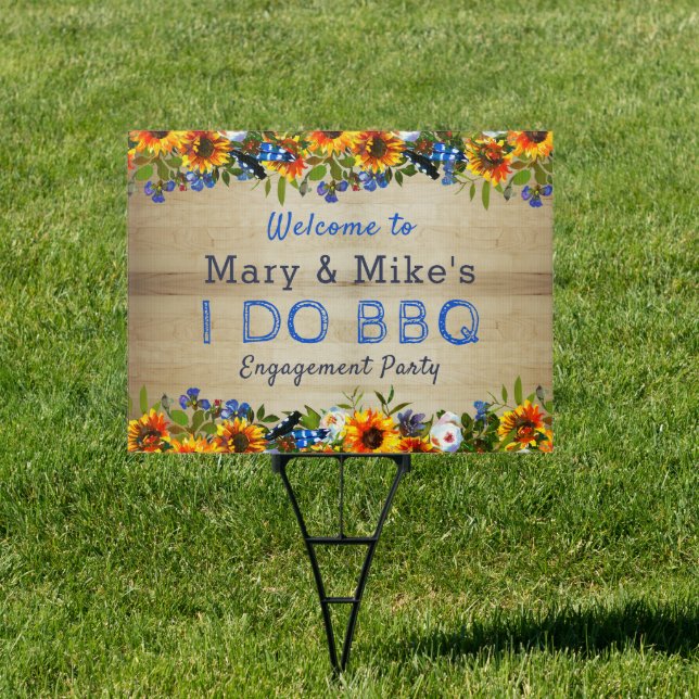 I DO BBQ Floral Wood Monogram Engagement Welcome Sign (Insitu)