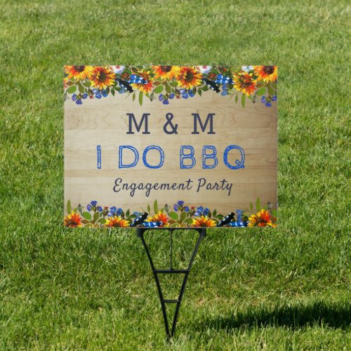 I DO BBQ Floral Wood Monogram Engagement Yard Sign