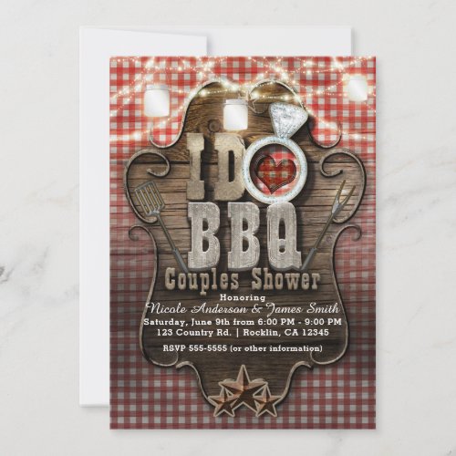 I DO BBQ Gingham Mason Jars COUPLES SHOWER Invitation