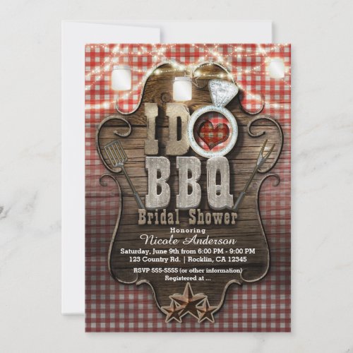 I DO BBQ Gingham Rustic Mason Jars BRIDAL SHOWER Invitation