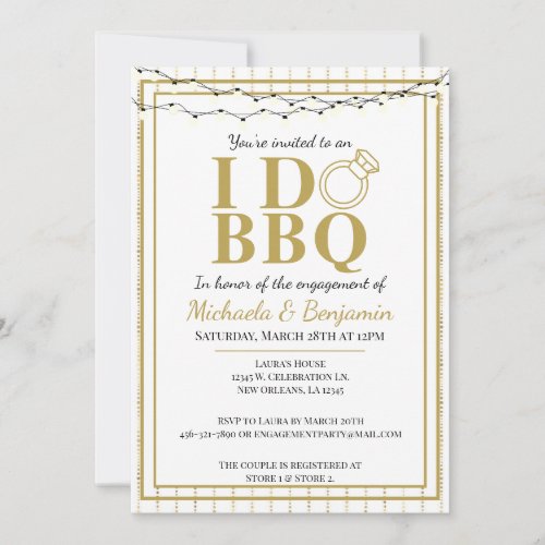 I Do BBQ Gold Couples Shower Engagement Party  Invitation