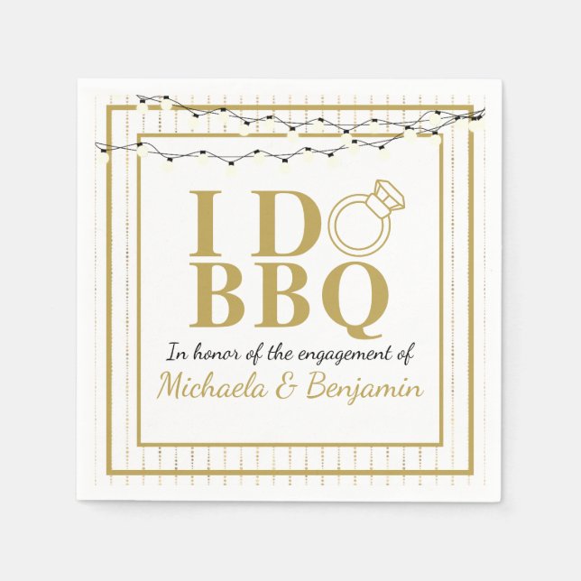 I Do BBQ Gold Engagement Party Couples Shower Napkins (Front)