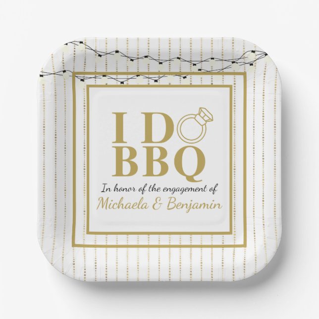 I Do BBQ Gold Engagement Party Couples Shower Paper Plates (Front)