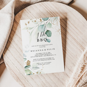 I Do BBQ Gold Eucalyptus Engagement Party Invitation