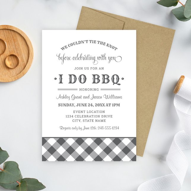 I Do BBQ Gray Gingham Pre Wedding Party Invitation (Creator Uploaded)