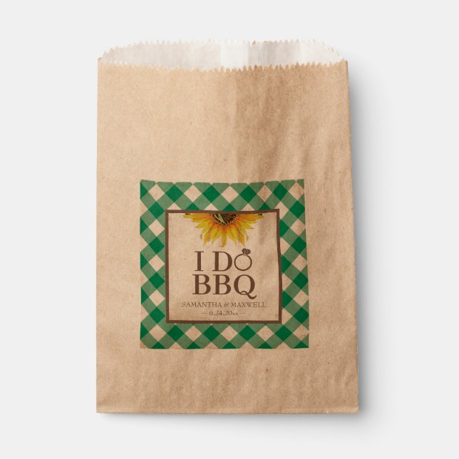 I Do BBQ Green Gingham and Sunflower Favor Bag (Front)
