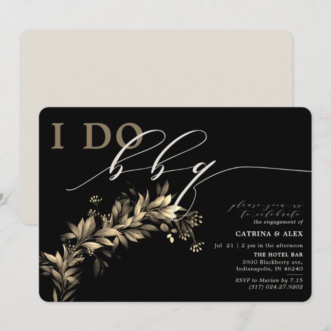 I Do BBQ Greenery Black Beige Engagement Party Invitation (Front/Back)