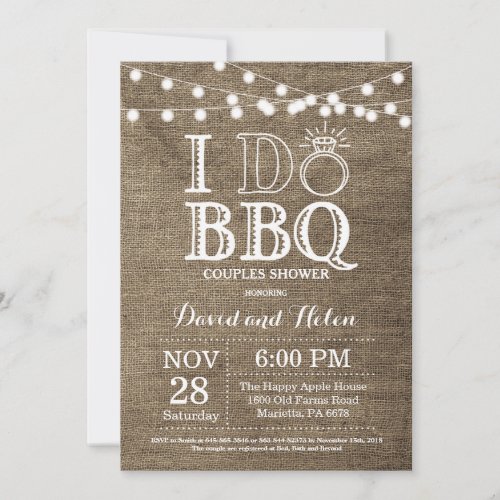 I DO BBQ Invitation Burlap Wedding Engagment