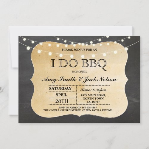 I DO BBQ Invitation Chalk Lights Couples Invite