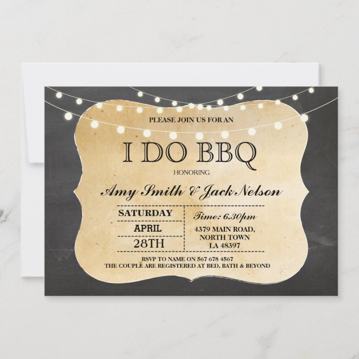 I DO BBQ Invitation Chalk Lights Couples Invite Zazzle