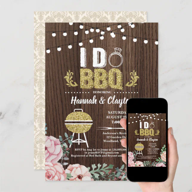 I Do Bbq Invitation Engagement Party Rustic Gold Invitation Zazzle