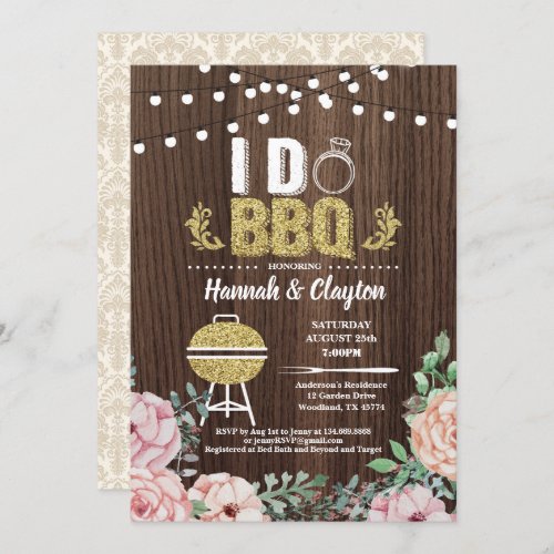 I do BBQ invitation Engagement party rustic gold Invitation