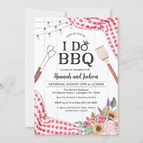 I Do BBQ Invitation for Couples Shower with Red