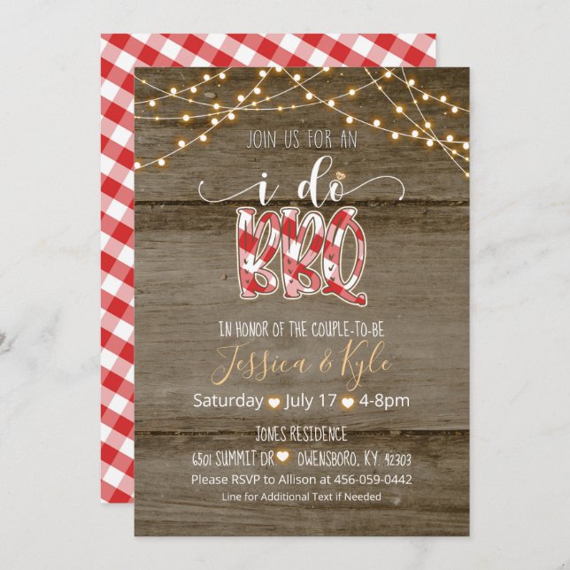 I Do BBQ Invitation - Rustic Gingham (Front/Back)