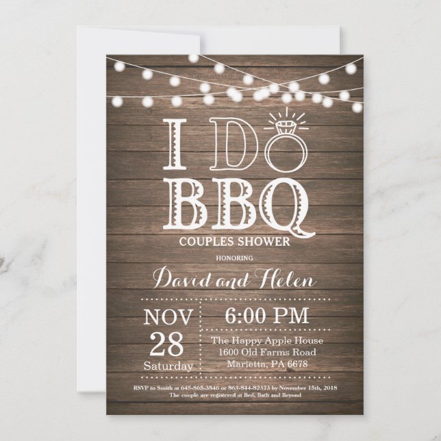 I DO BBQ Invitation Rustic Wedding Engagment (Front)