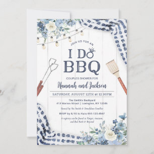 I Do BBQ Invitation with Navy and Light Blue